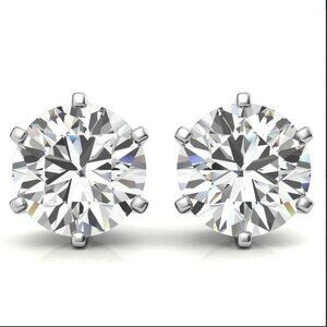 Moissanite 0.5 CT Round Stud Earrings 6 Prong Sterling Silver 925 Stamped NWT